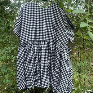 3XL Shiny By Nature Black & White Gingham Babydoll Dress